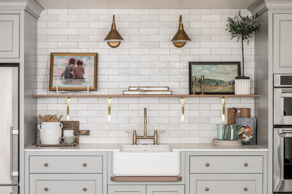 small classic kitchenette interior design with brass hardware