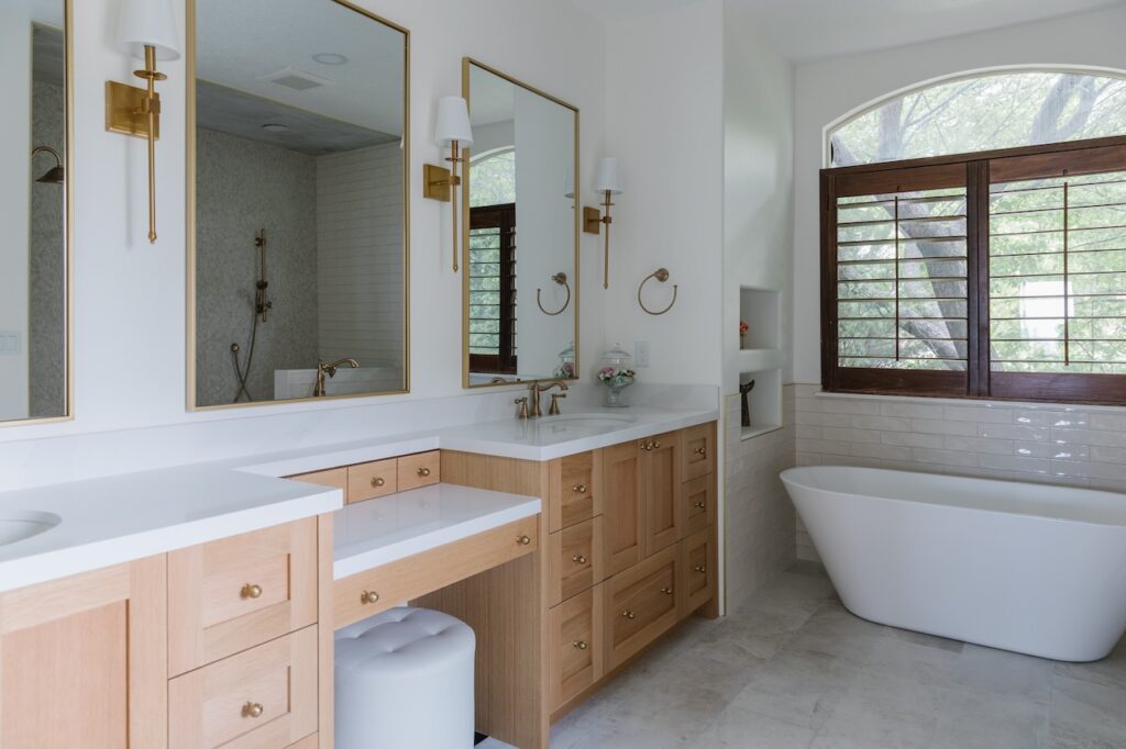 bathroom remodel white oak custom cabinetry double sink vanity